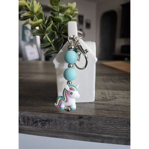 Unicorn Silicone Beaded Keychain (Teal)